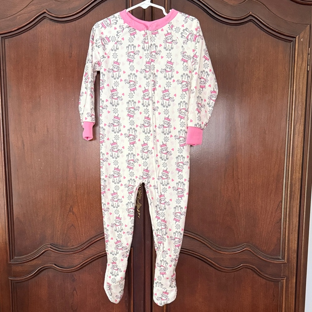 Mon Petit Unicorn Footie Pajamas 2T Pink White Zip Sleeper Girls